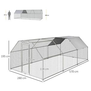 Gallinero de Metal Alambre Tela Oxford 2,8x5,7x1,95m Plata