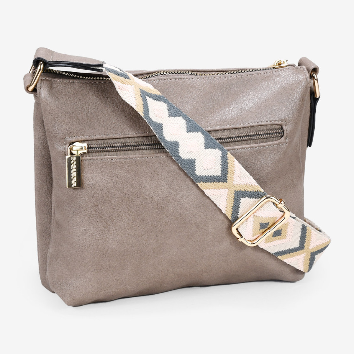 Bolso bandolera taupe con asa étnica