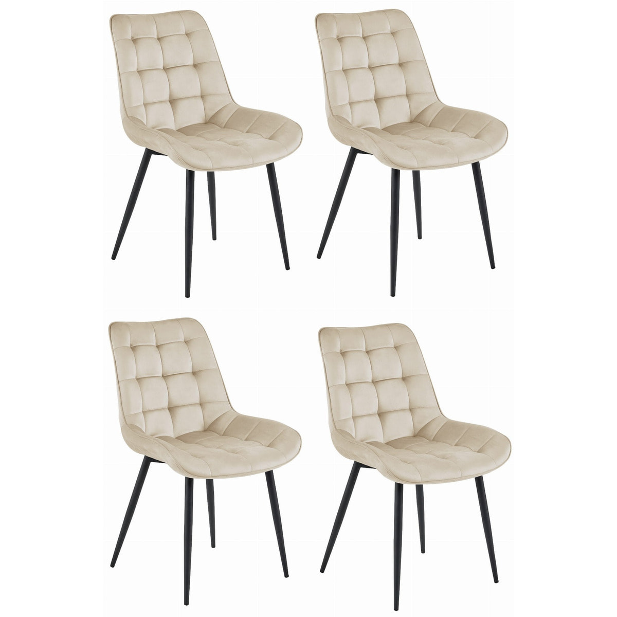 Set di 4 Sedie Bera in Velluto Beige con Gambe Nere