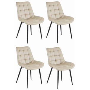 Set di 4 Sedie Bera in Velluto Beige con Gambe Nere