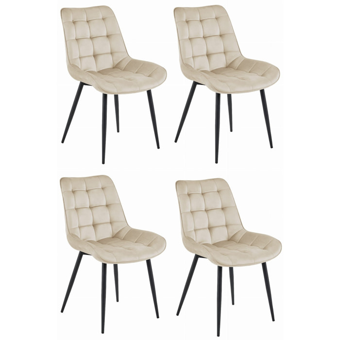 Set di 4 Sedie Bera in Velluto Beige con Gambe Nere