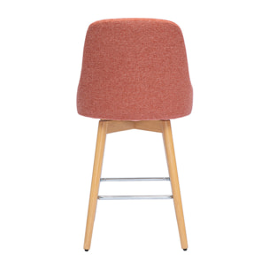 Tabourets de bar scandinaves pivotants 360° en tissu effet velours texturé terracotta et bois hêtre massif H65 cm (lot de 2) HASTA