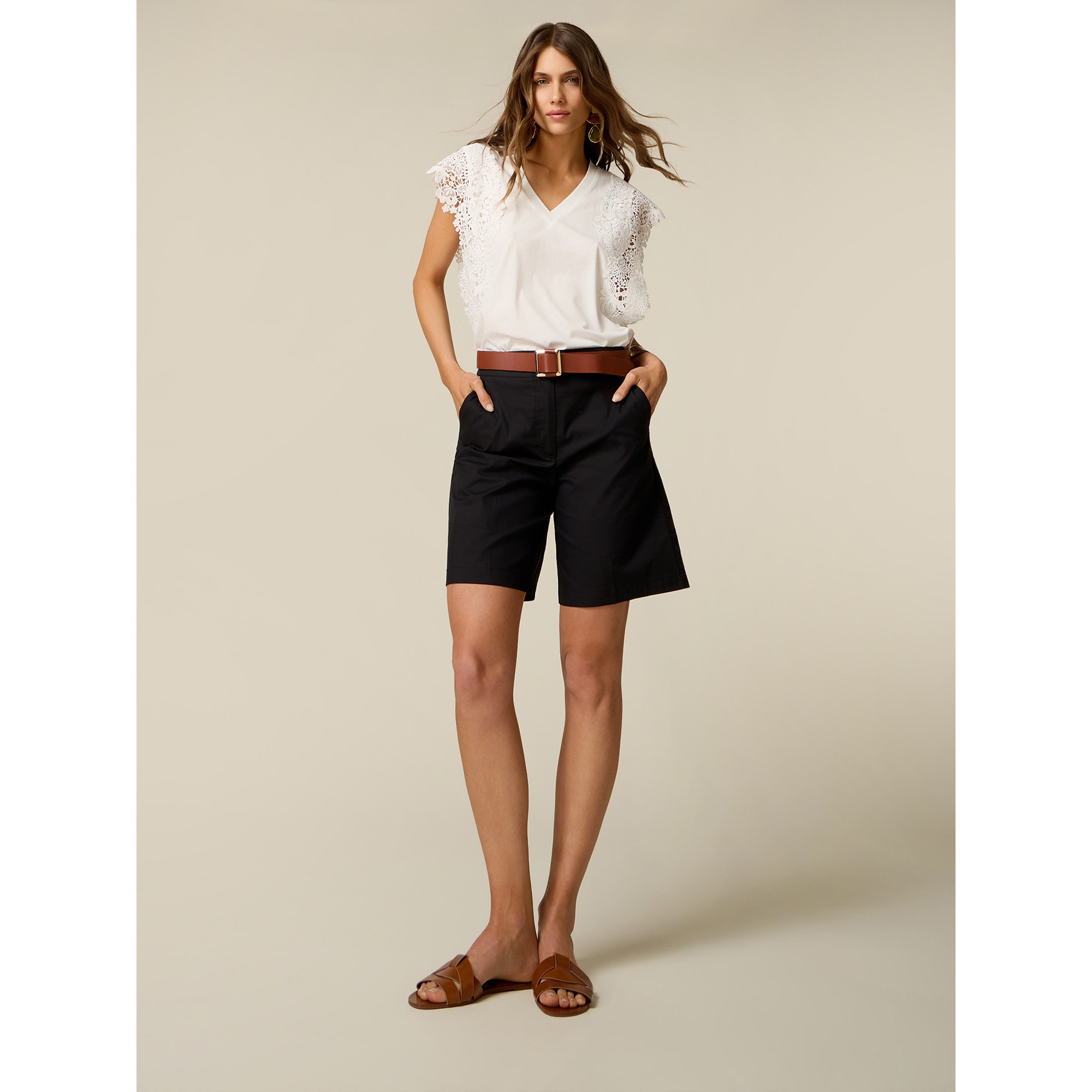 Oltre - Bermudas de gabardina mezcla de algodón - Negro