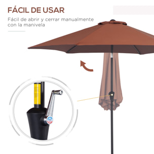 Sombrilla para Jardín Ø260x235 cm Parasol de Aluminio Reclinable con Manivela y 6 Varillas de Metal para Terraza Exterior Balcón Café