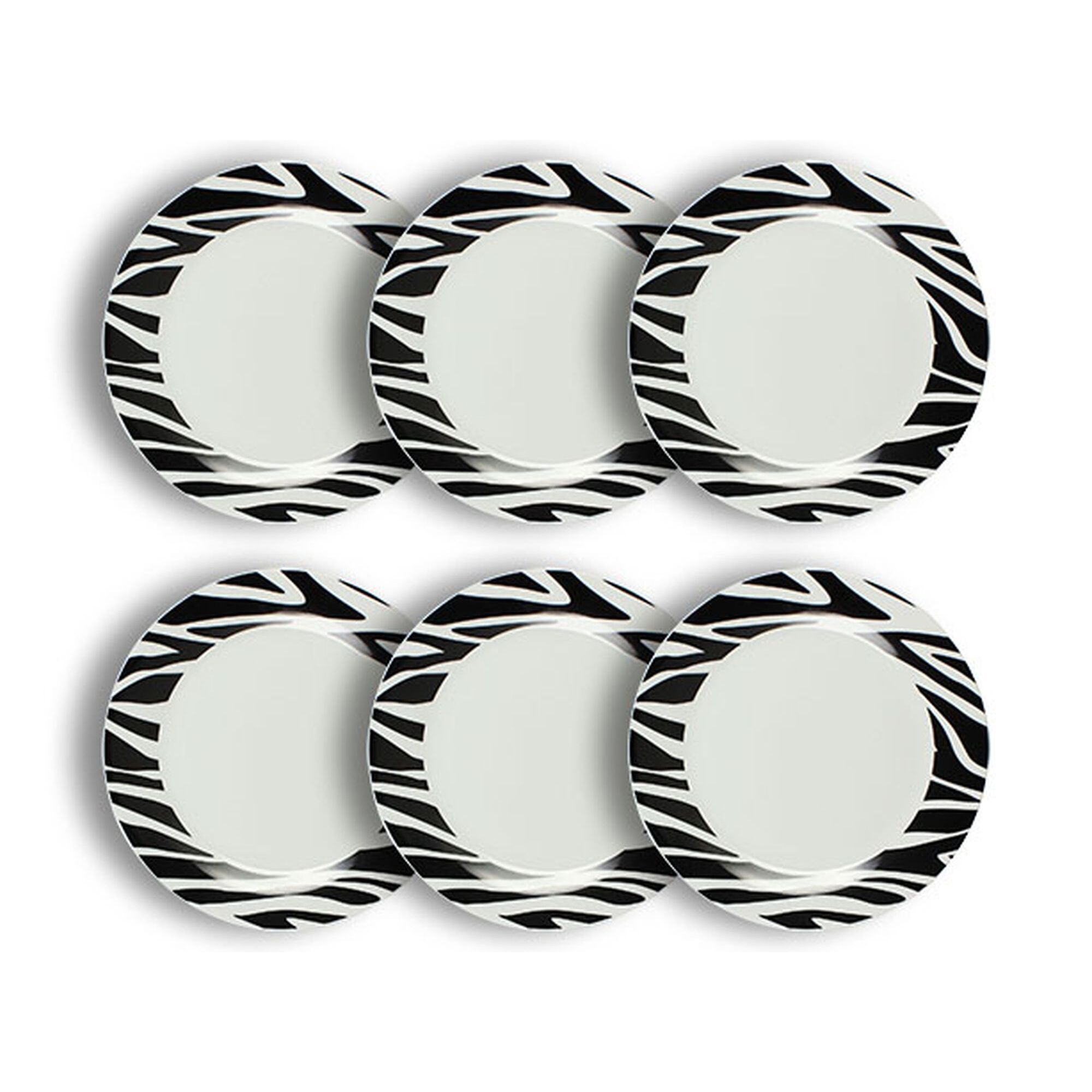 Lot de 6 assiettes plates 26,5cm en porcelaine à motif zèbre ANIMALS