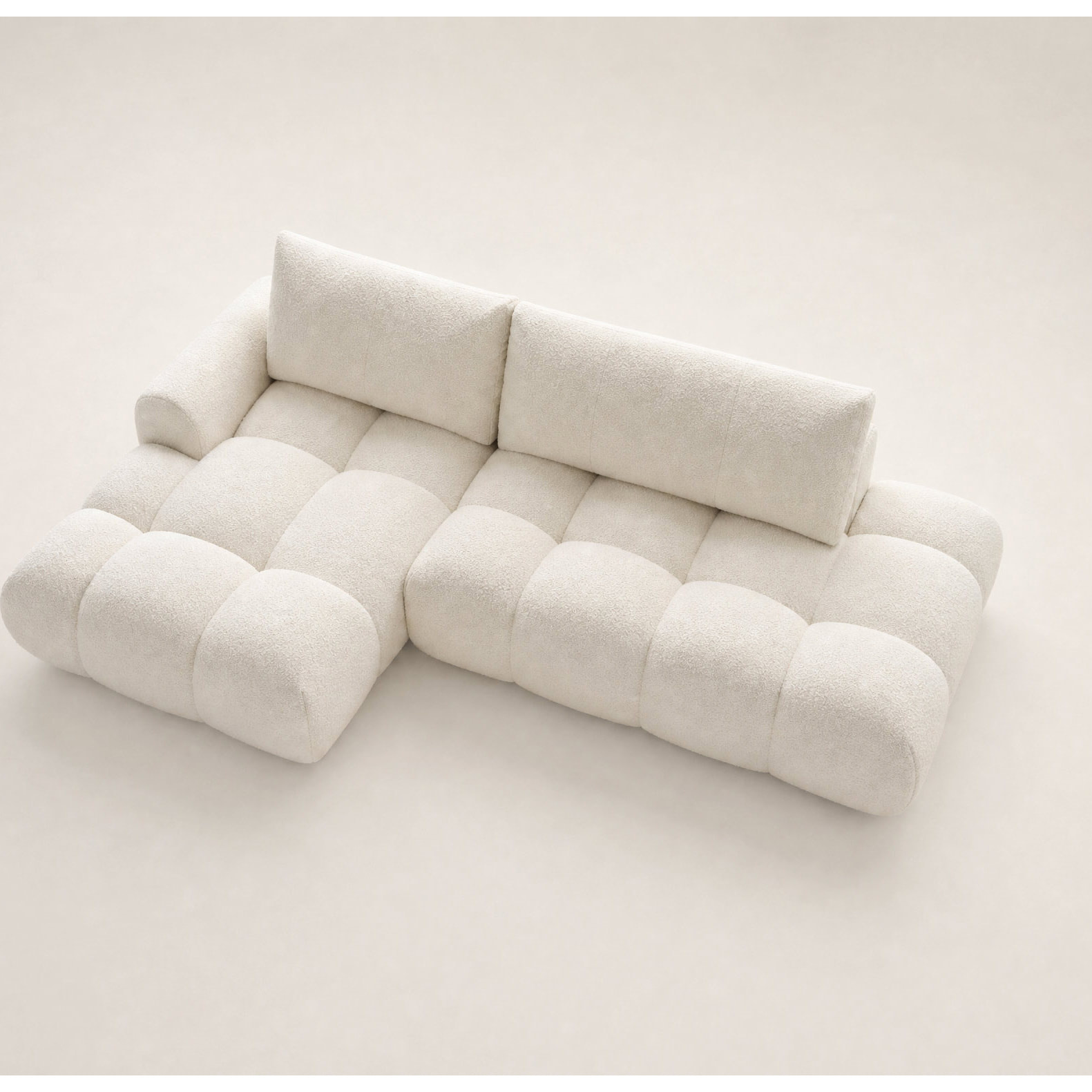Yulin - Canapé d'angle ouvert gauche 4 places convertible avec coffre en tissu bouclette - Beige