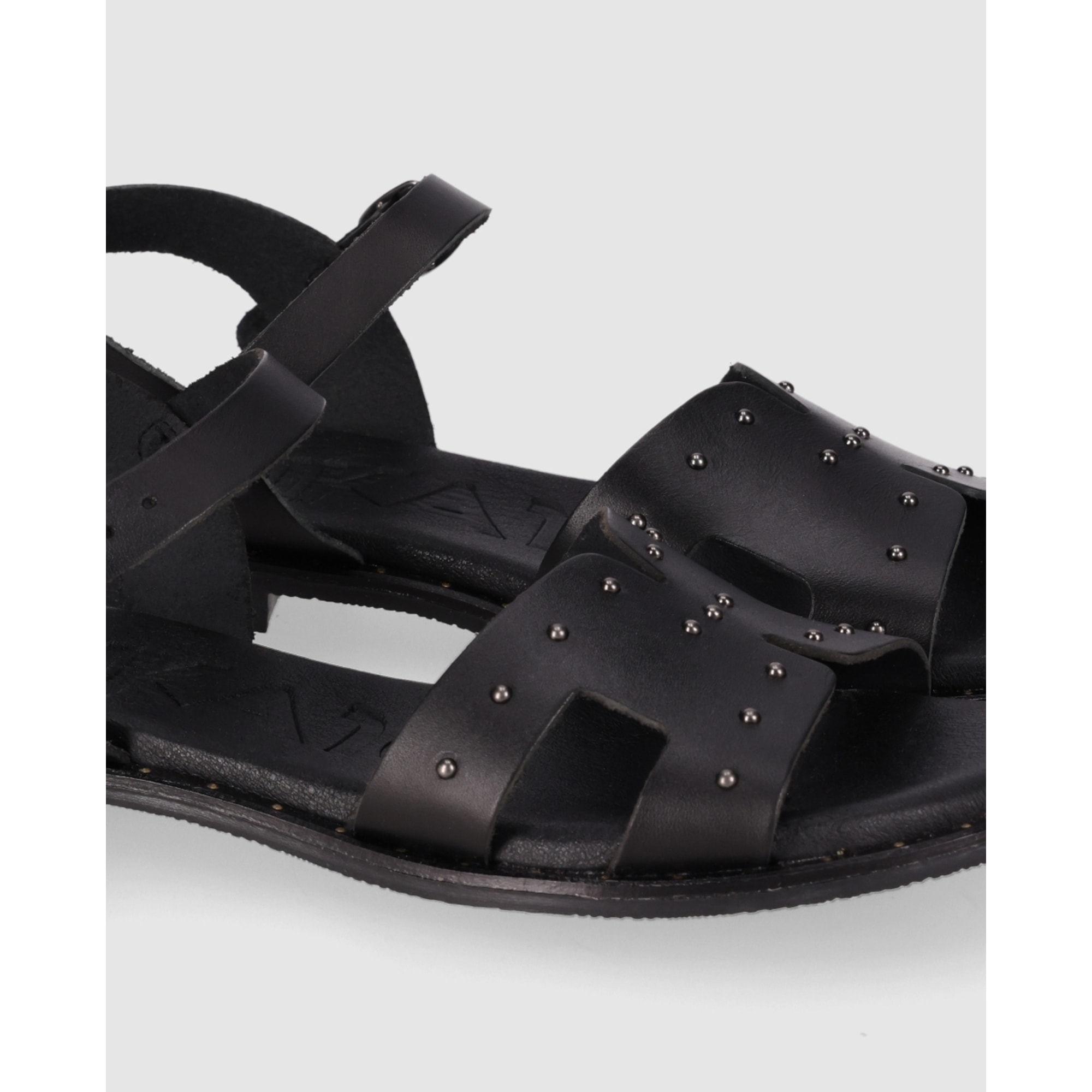 Sandalias de Piel - Negro - Tacón: Bajo