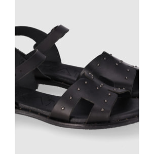 Sandalias de Piel - Negro - Tacón: Bajo