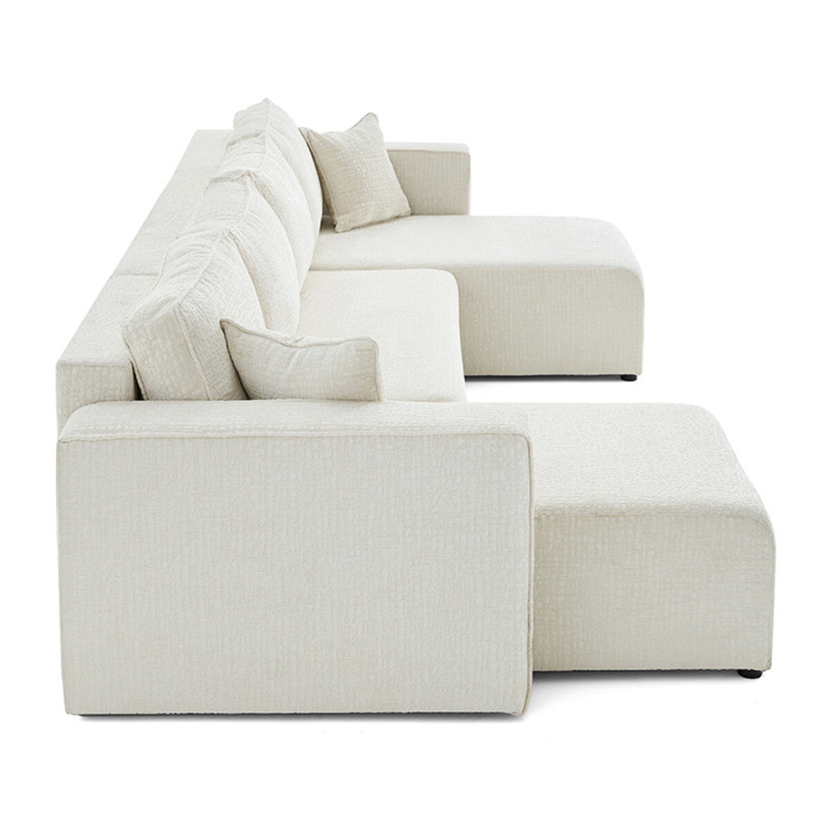 Topaze - canapé panoramique en U - 7 places - convertible avec coffre - en tissu velours relief - Ecru