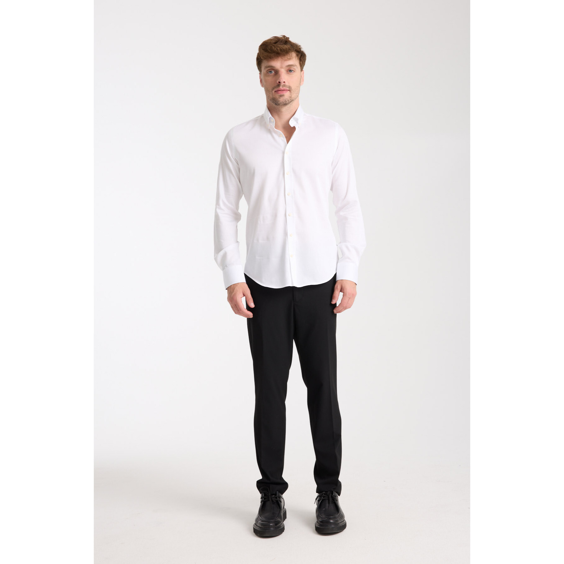 camicia uomo 1 bottone button down slim Satin Unito Bianco