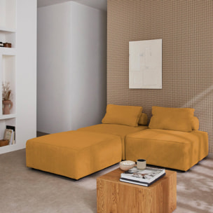 Lot de 3 chauffeuses pour canapé modulables velours côtelé moutarde avec un coussin