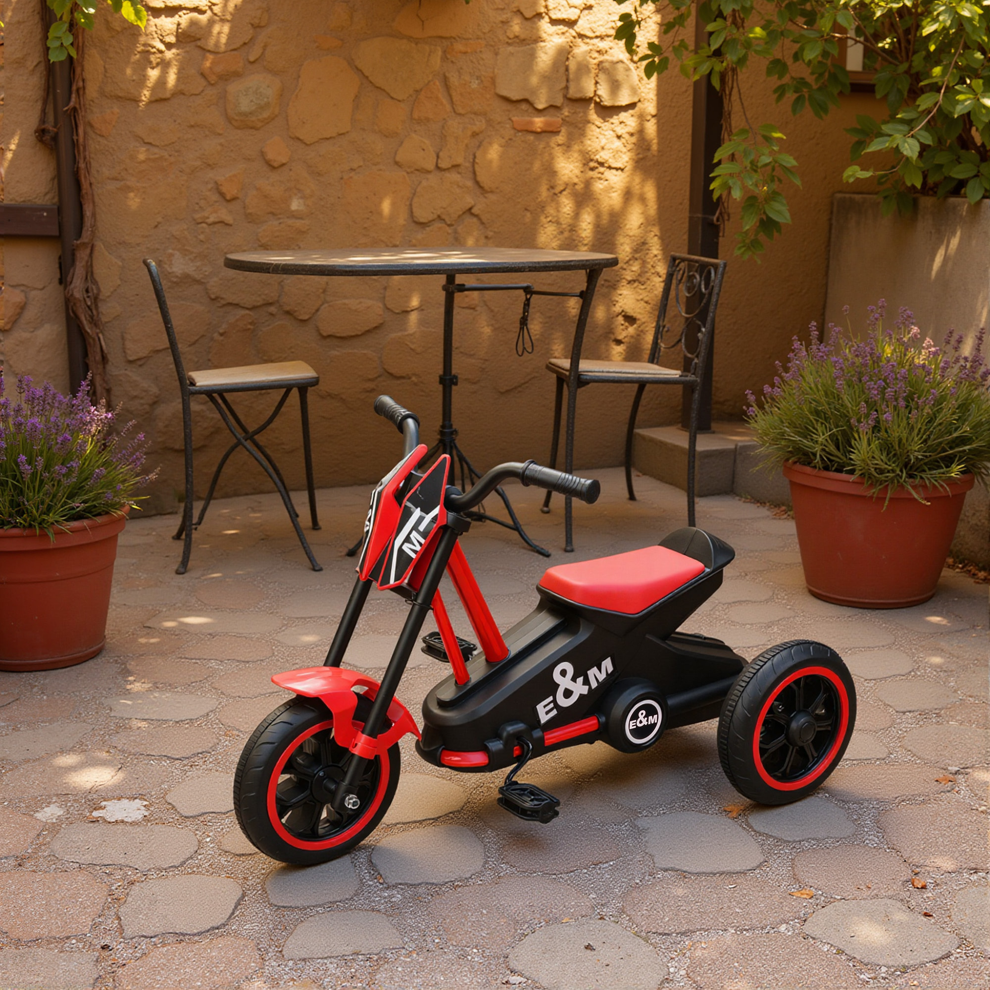 Tricycle enfant moto roues dia. 21,5 cm rouge noir