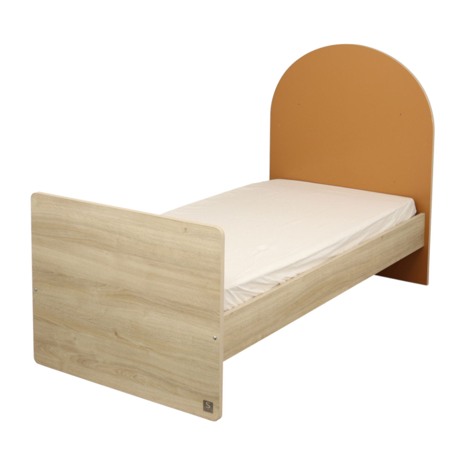 Lit bébé évolutif 120x60 en 90x190 - décor bois chêne sépia forme arche