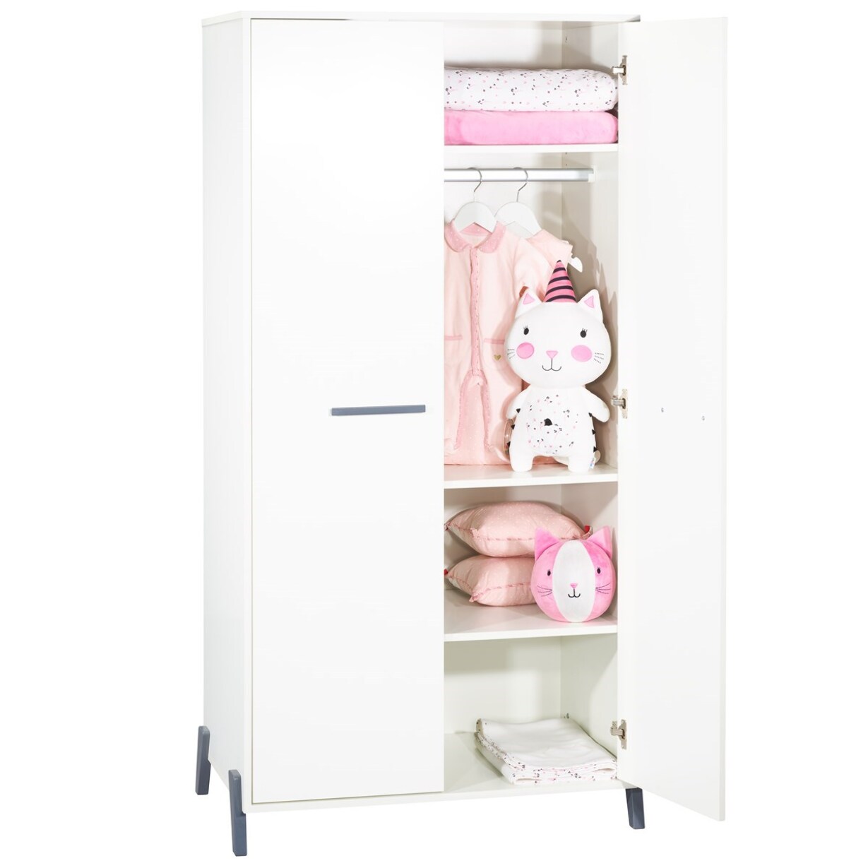 Armoire bébé 2 portes sur pieds en bois blanc