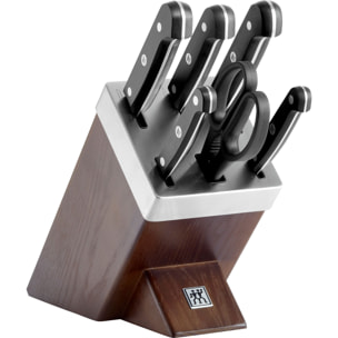 Bloc de Couteaux Auto-Aiguisant 7-pcs, Bois de Frêne, Gourmet