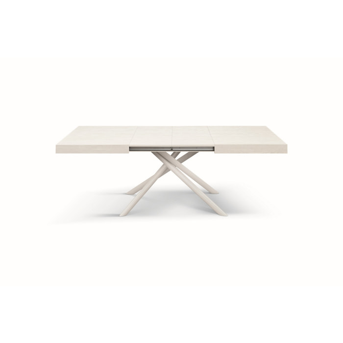 Tavolo CARRARA in legno, finitura bianco frassinato e base in metallo verniciato bianco, allungabile 160x90 cm - 240x90 cm