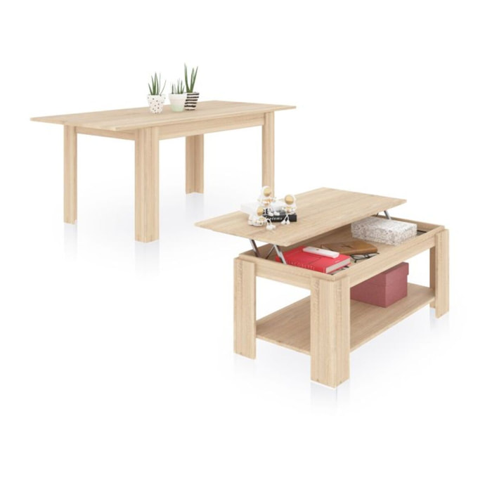 Pack mesa de comedor 140 y mesa de centro Lya Roble Canadian