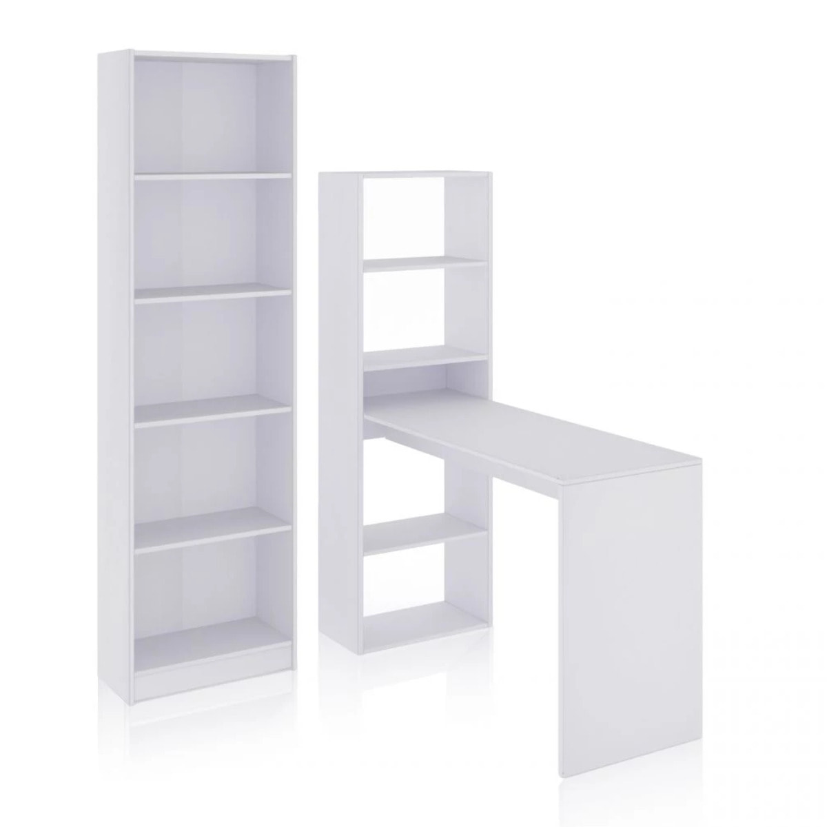 Pack de escritorio y estantería de 5 baldas en blanco artik Cosmic Plus Blanco Artik (Blanco Mate)