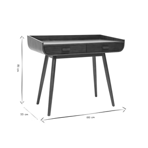 Bureau scandinave bois foncé avec rangements 2 tiroirs L100 cm HALLEN