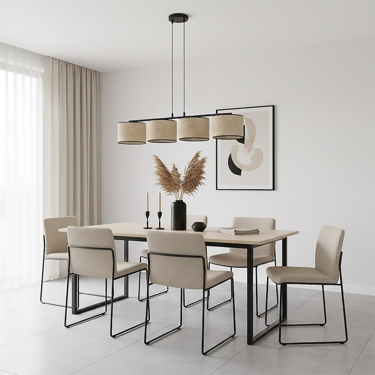 Lampada a sospensione ECO in acciaio nero e rattan