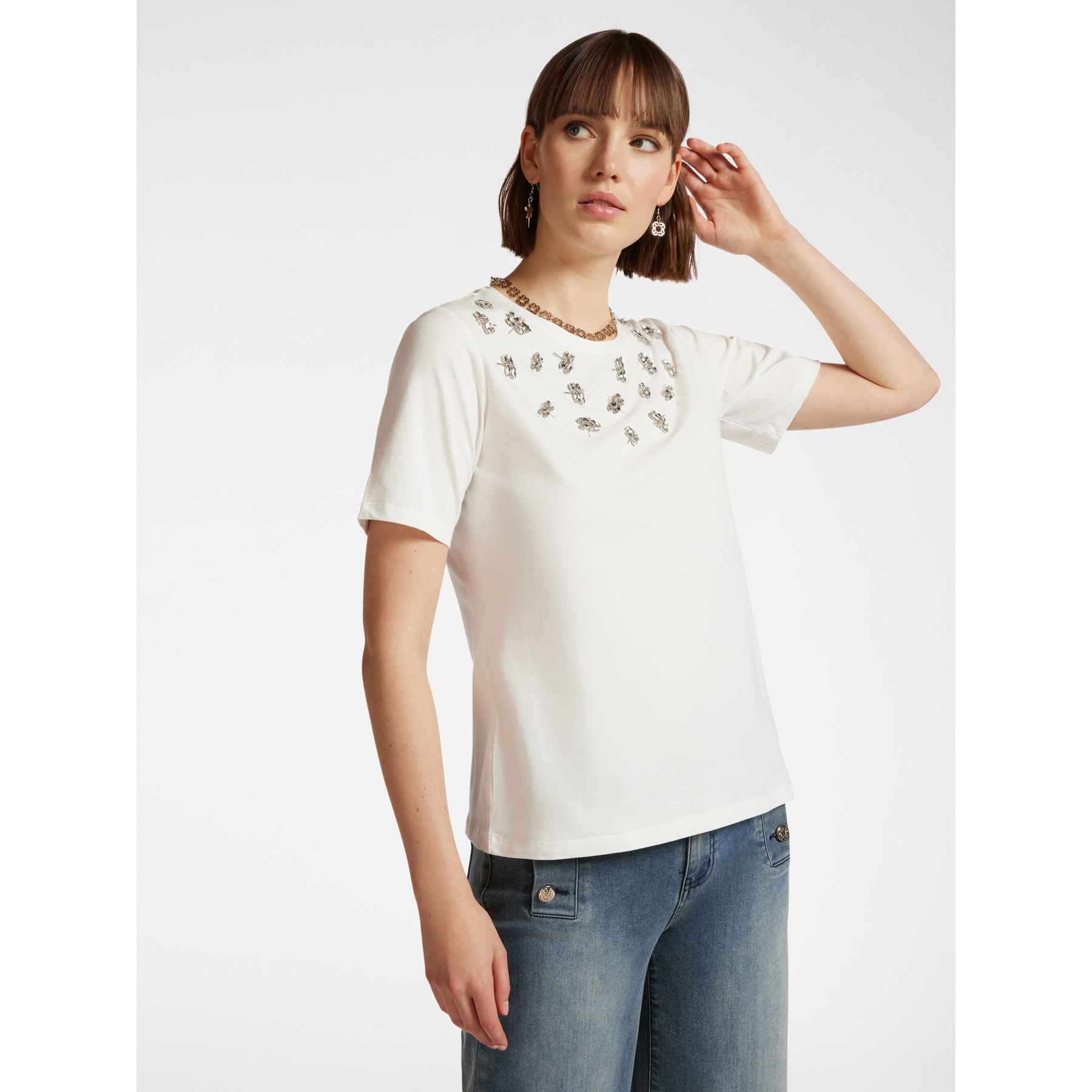 Elena Mirò - T-shirt con ricamo libellule - Bianco