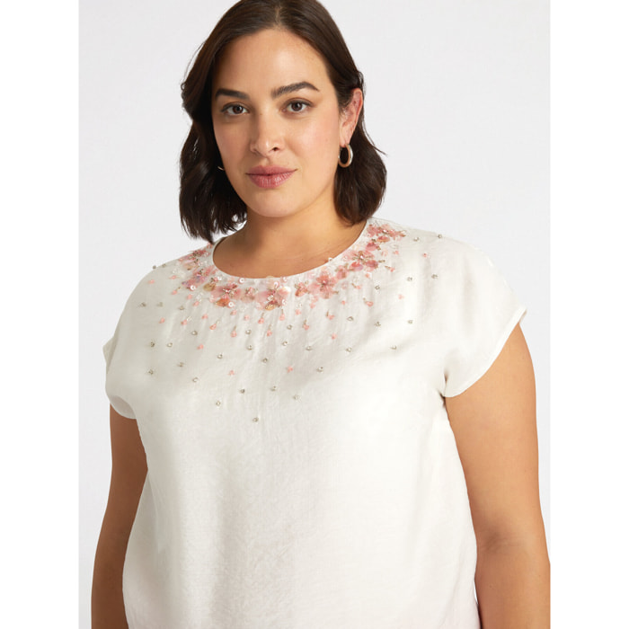 Fiorella Rubino - Blusa con escote bordado - Blanco