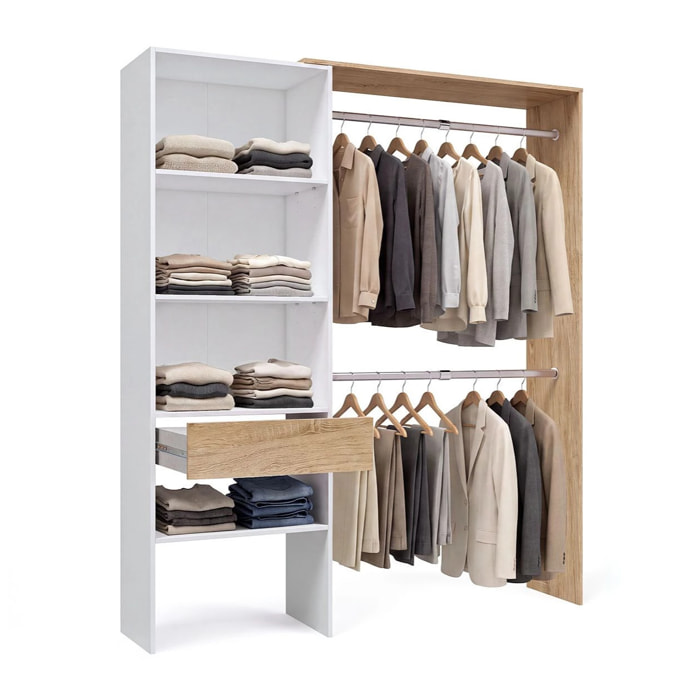 Armario vestidor abierto con diseño funcional en blanco artik y roble canadian 158x187 cm Aura Blanco Artik (Blanco Mate) - Roble Canadian