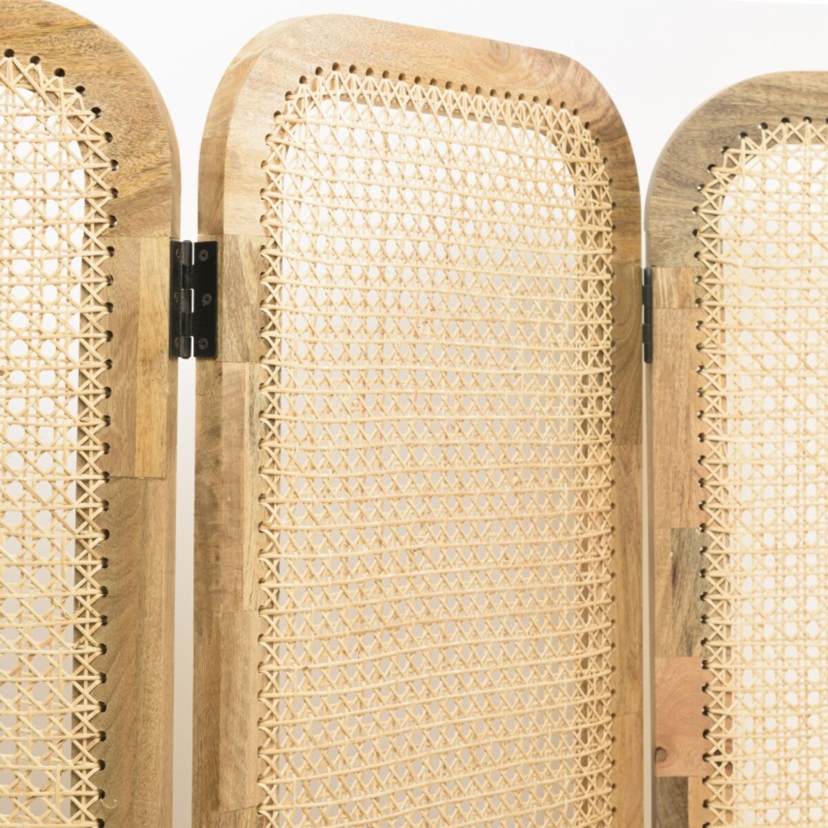 ISA - Paravent marron bois de manguier et cannage couleur naturelle