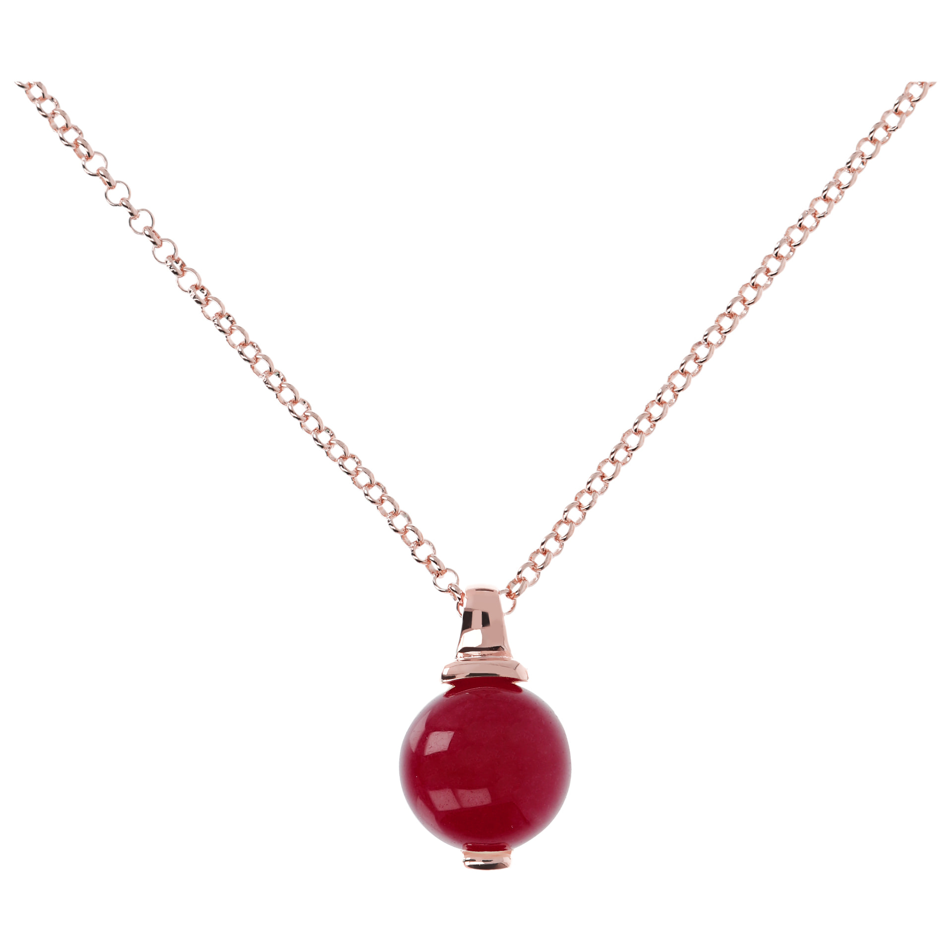 Collana Catena Rolo con Pendente a Sfera Piccola in Agata Rossa