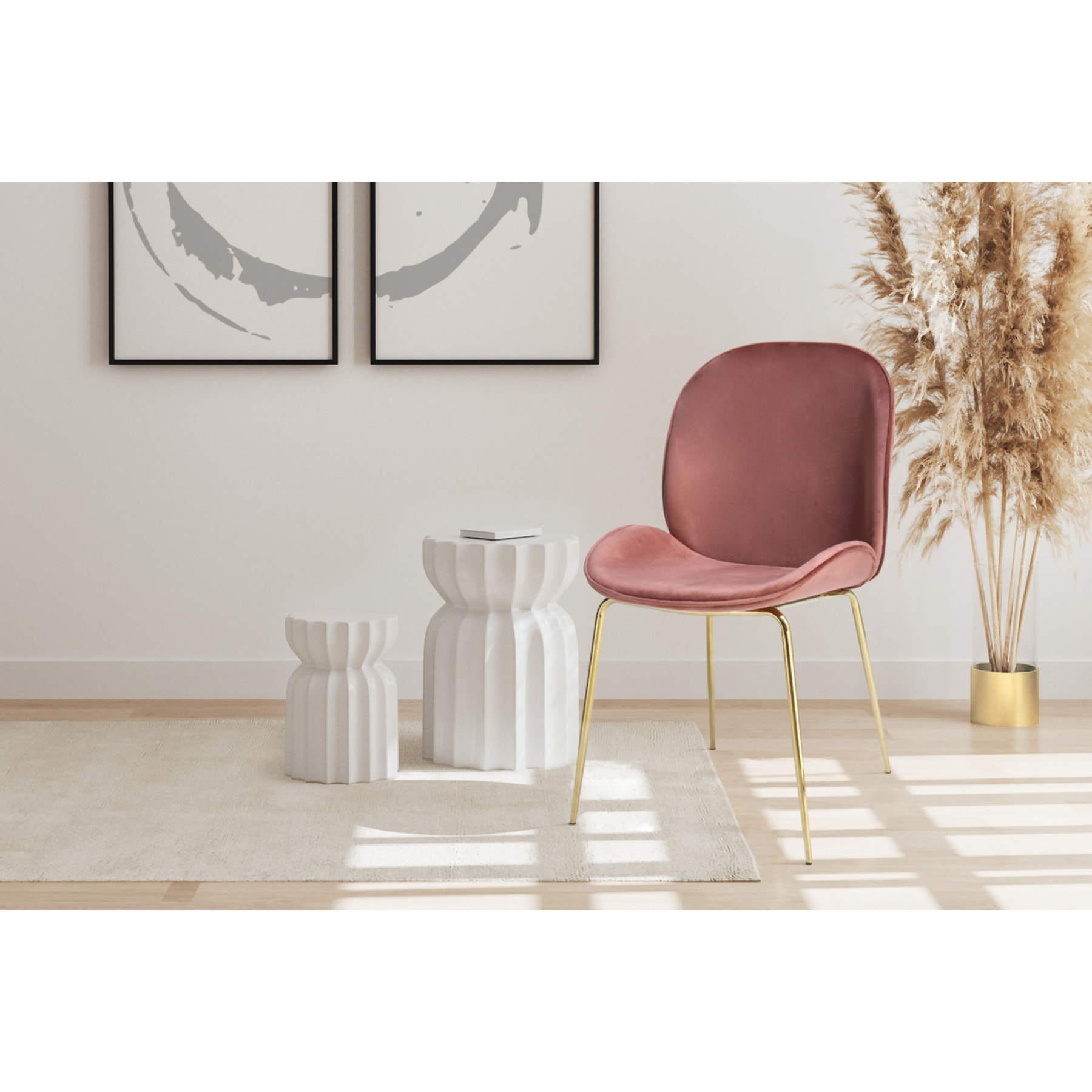 Set di 2 sedie Charlize in velluto rosa antico e ottone