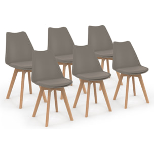 Chaises Nordia assise taupe et pieds bois - lot de 6