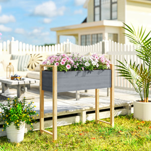 Jardinière design bicolore bois naturel et gris feutre drainage inclus