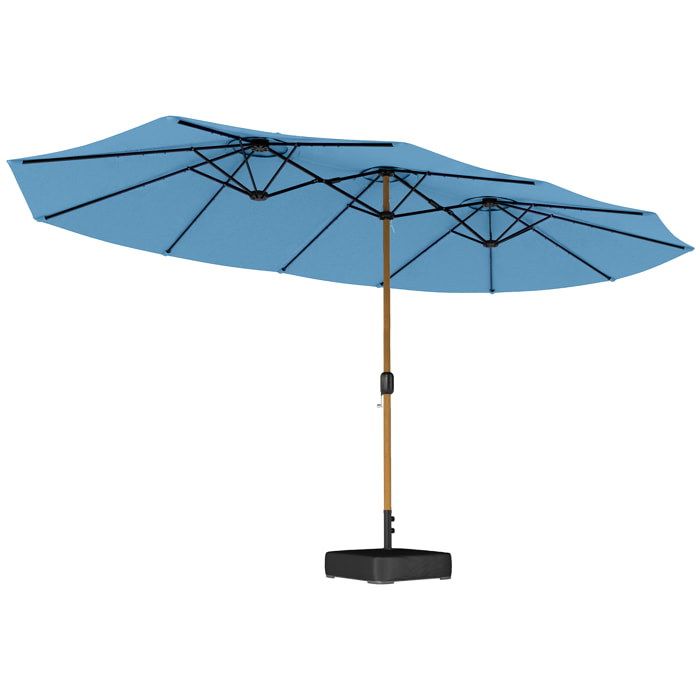 Parasol de jardin double XXL mât métal effet bois manivelle pied à lester inclus