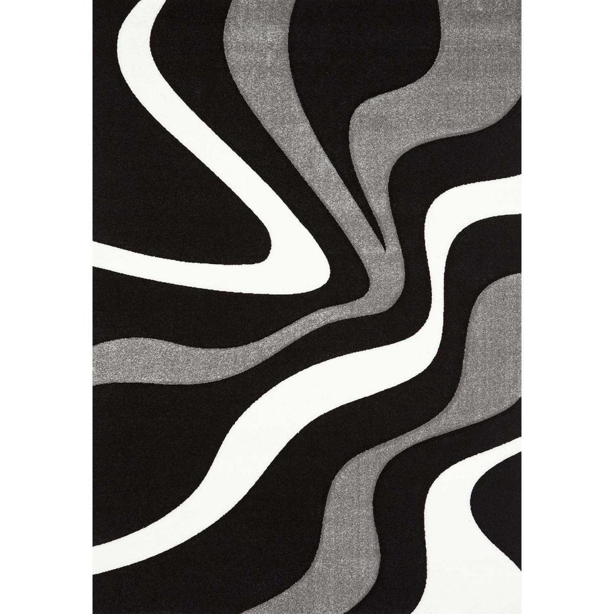 tapis chambre 80x150 tissé noir rectangle motif rond NODAGE