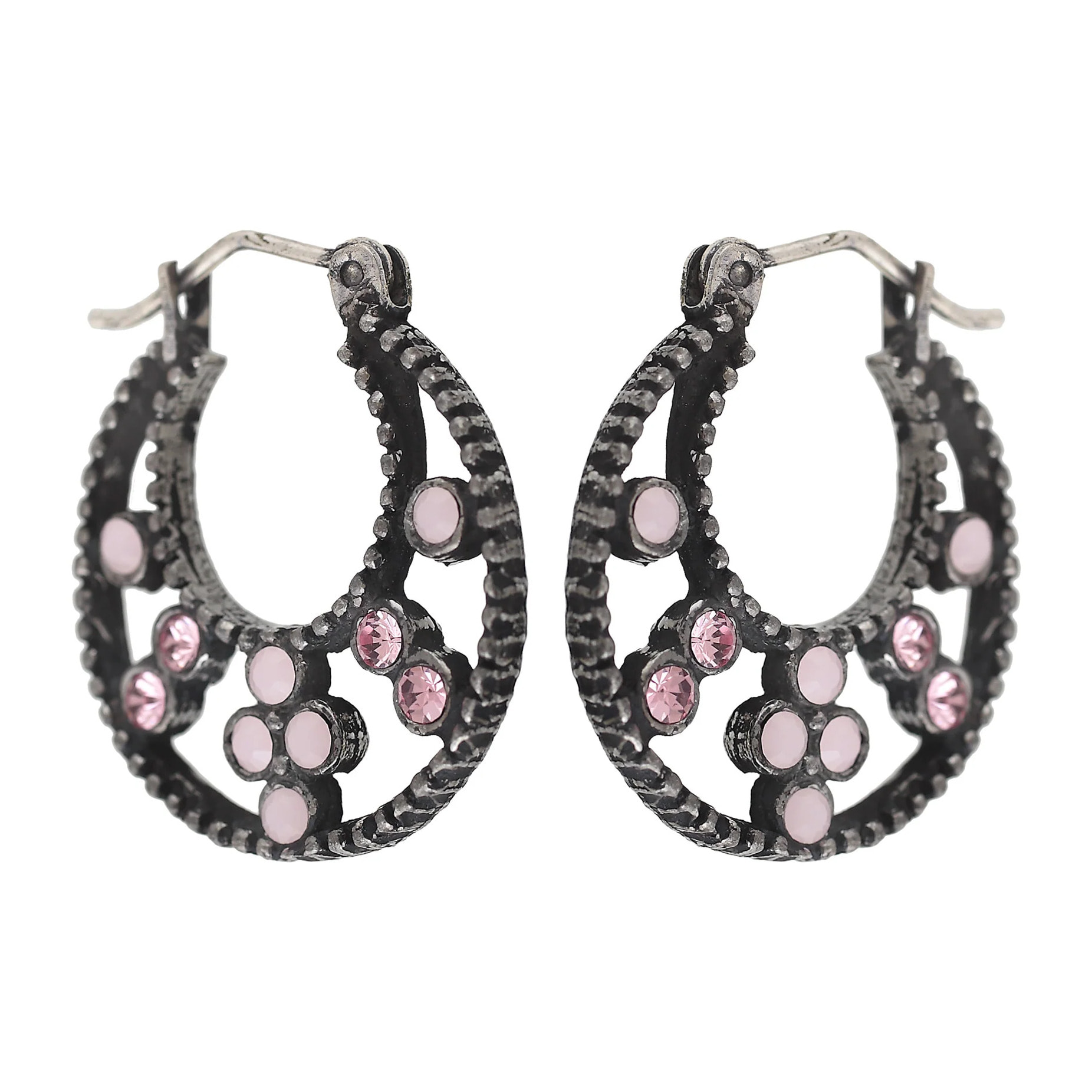 Pendiente plata criolla-luna Swarovski rosas