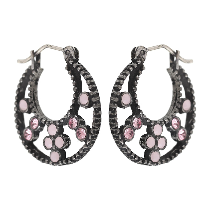 Pendiente plata criolla-luna Swarovski rosas