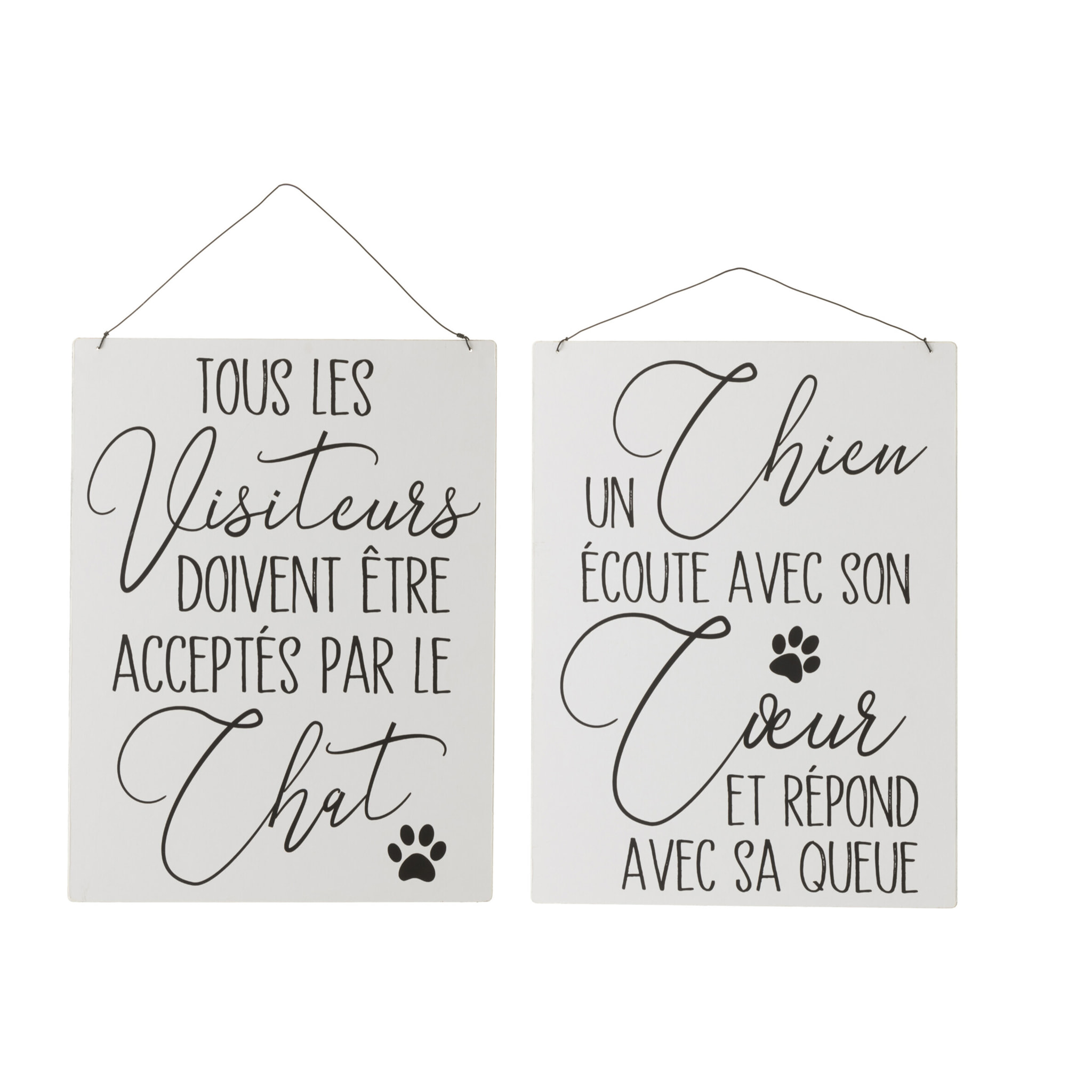 J-Line Pancarte Textes Anglais Chien Chat Metal Blanc/Noir Assortiment De 2