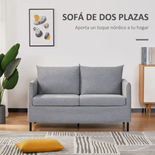 Sofá de 2 Plazas Salón Tapizado en Lino Sintético con Cojines 130x67x76,5cm Gris