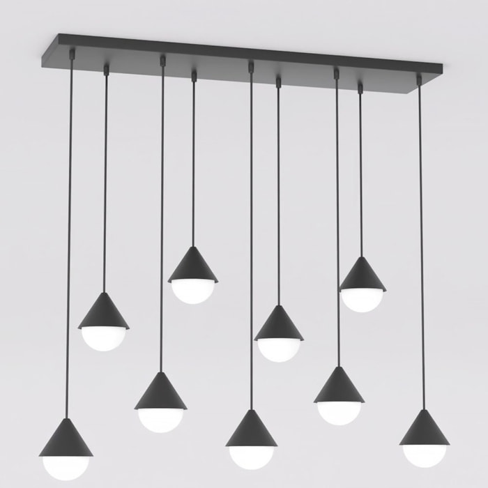 Lampada a sospensione Giro in acciaio nero e vetro