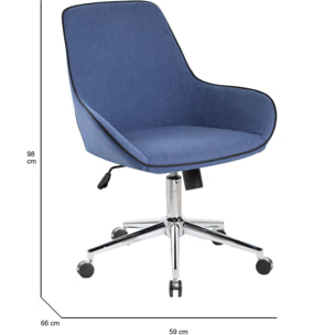 Sedia da ufficio Darwin, Poltrona operativa con ruote, Seduta ergonomica da ufficio, 66x59h98 cm, Blu