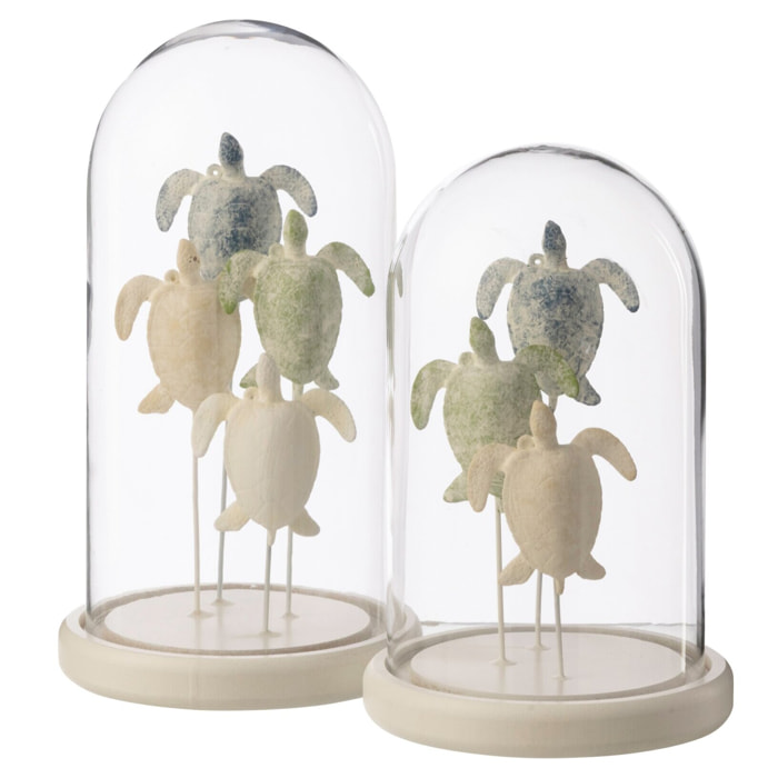 J-Line Cloche décorative Turtle - verre - blanc/bleu clair - large
