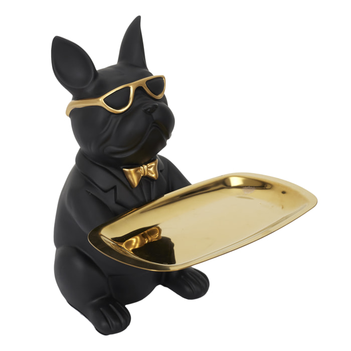 Sculpture Deco Bulldog Noir Vide Poche 21cm