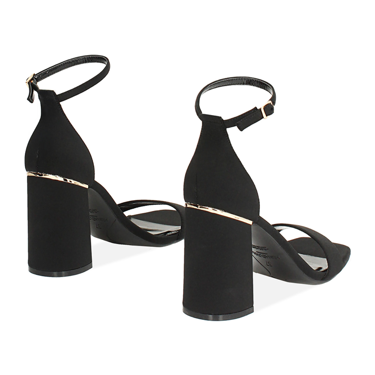 Sandalo donna nero in tessuto, tacco largo 9 cm