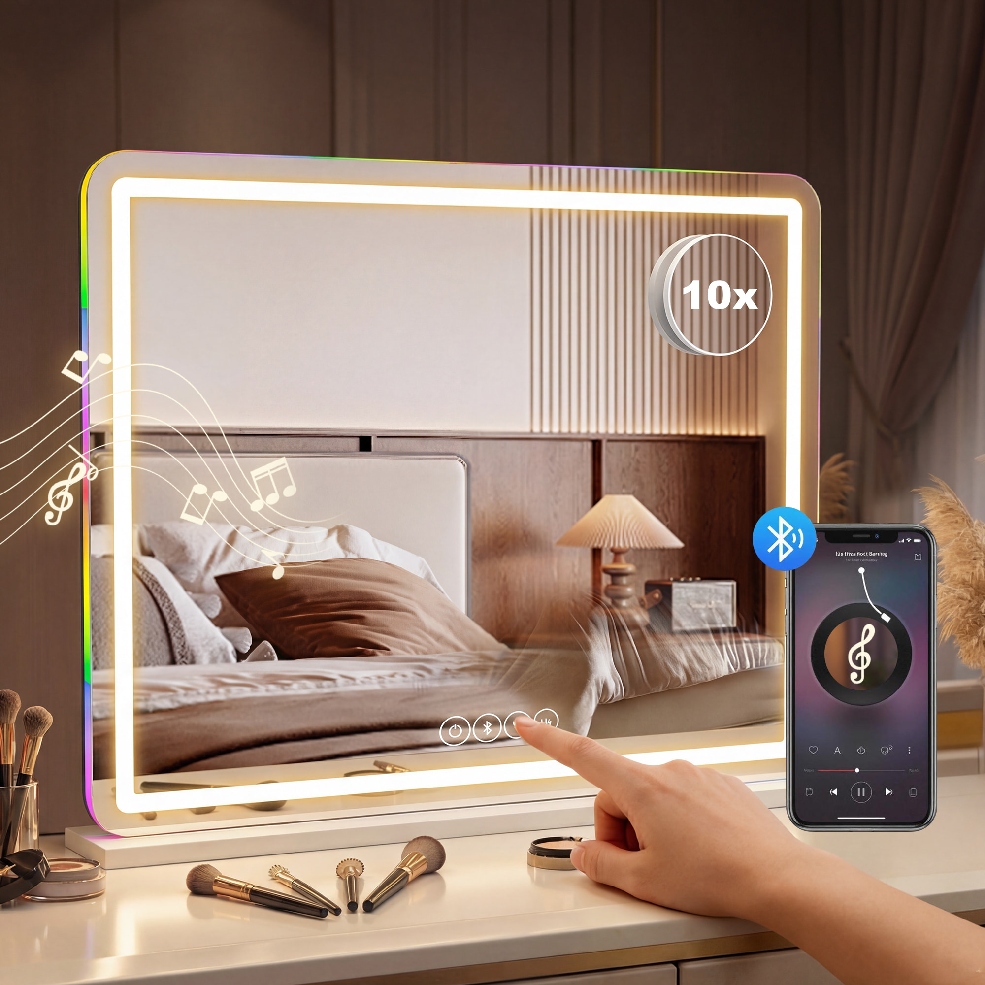 Miroir LED tactile réglable grossissant 10x HP intégré autoportant