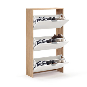 Zapatero de 3 puertas abatibles en roble canadian y blanco artik 60x113 cm Remi Roble Canadian - Blanco Artik (Blanco Mate)