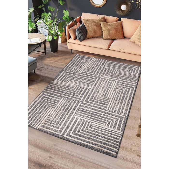 PAULA Alfombra geométrica de estilo vintage con relieve en gris, varias medidas disponibles.