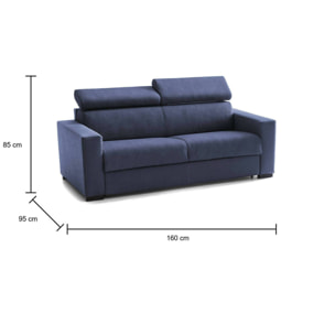 Divano Letto Agostina, Divano a 2 posti, 100% Made in Italy, Sofà Soggiorno con apertura girevole, con poggiatesta regolabili e Braccioli slim, Cm 160x95h85, Blu