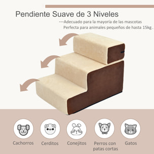 Escalera para Mascota 3 Peldaño Desmontable Funda Extraíble Portátil 54x40x39cm