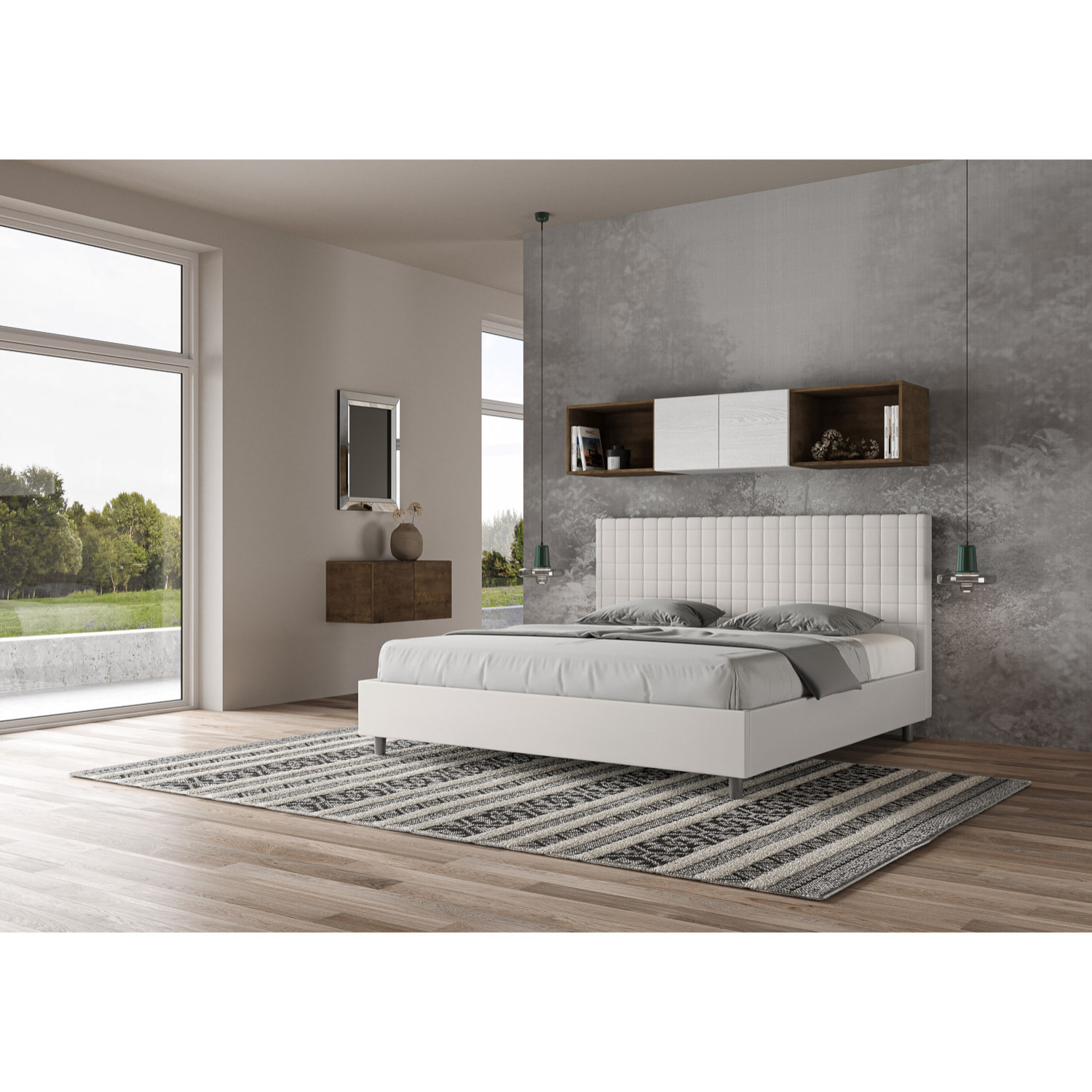 Lit king size sans sommier rembourré 180x210 similicuir blanc Sunny