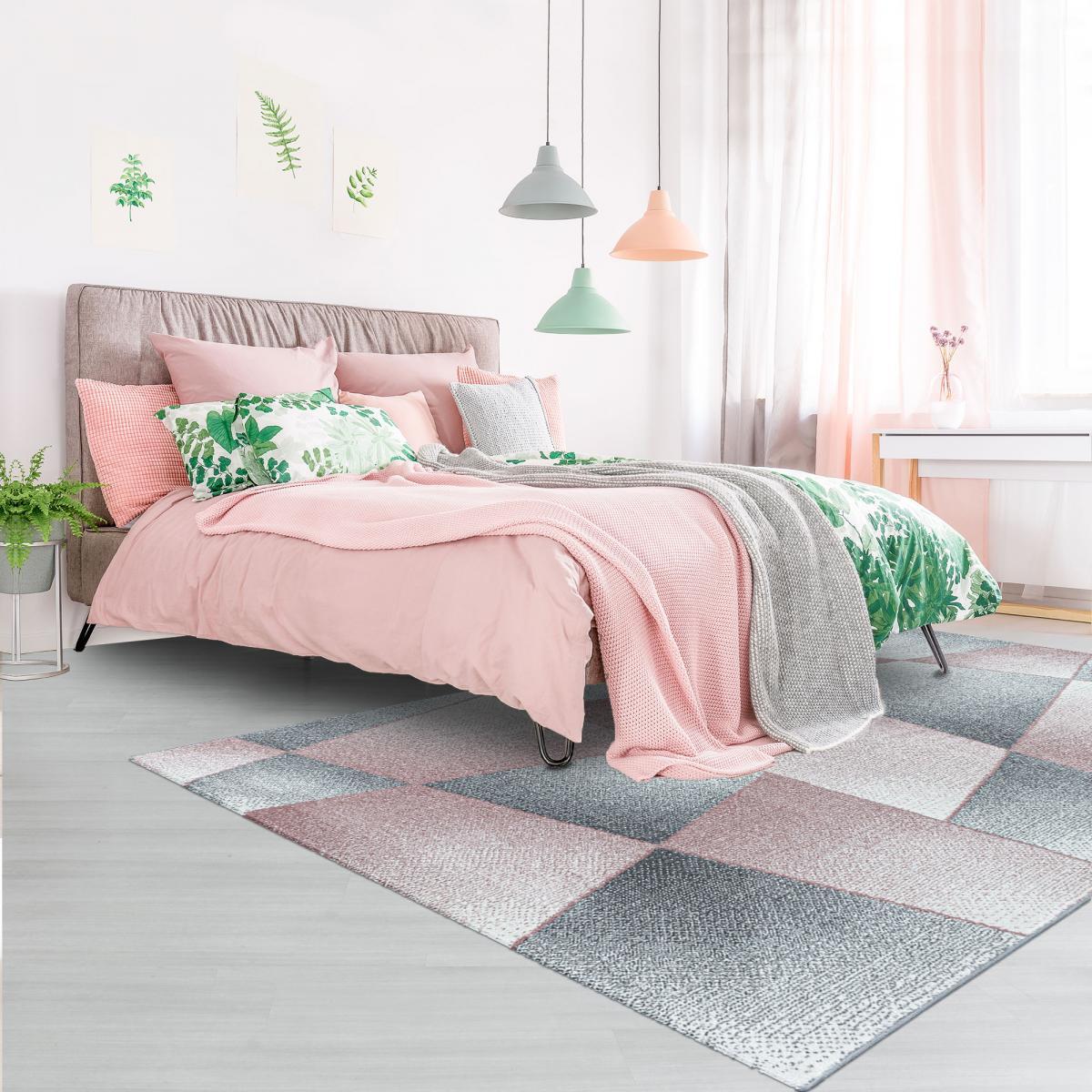 Tapis salon et chambre tissé motif pastel BECA